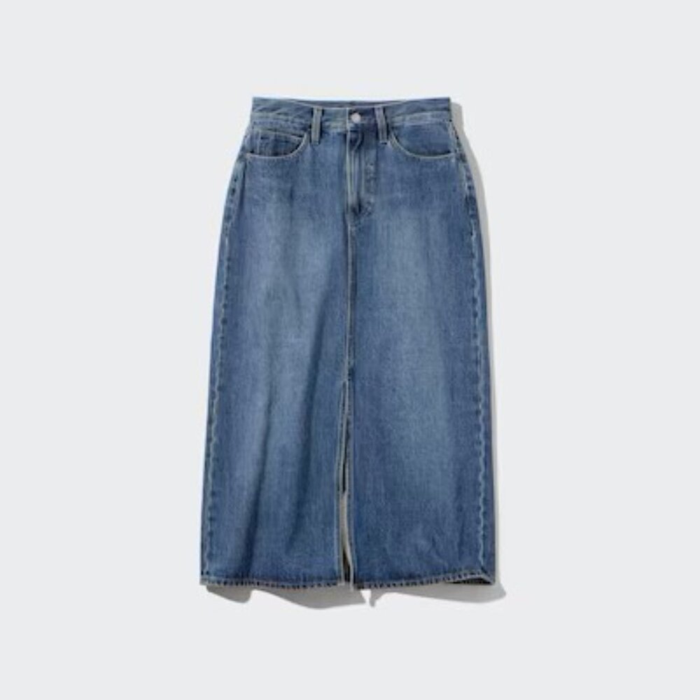 Uniqlo Denim Midi Skirt FRONT SLIT- Size 6